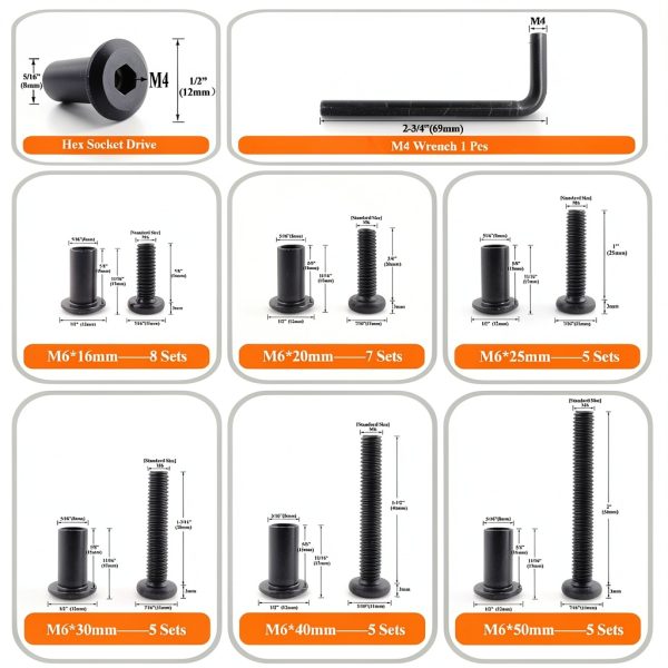 Black M6 Hex Drive Socket Cap Bolts Kit 30 Sets by ALLOYPRO-1