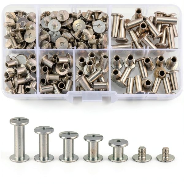 160 Pcs Chicago Screws and Extention Posts, Chicago Scrapbook Extension Posts and Screws, M4 M5 Photo Albums Book Phillips Binding Screws and Posts for Leather Saddles Purses Belt Scrapbook-0